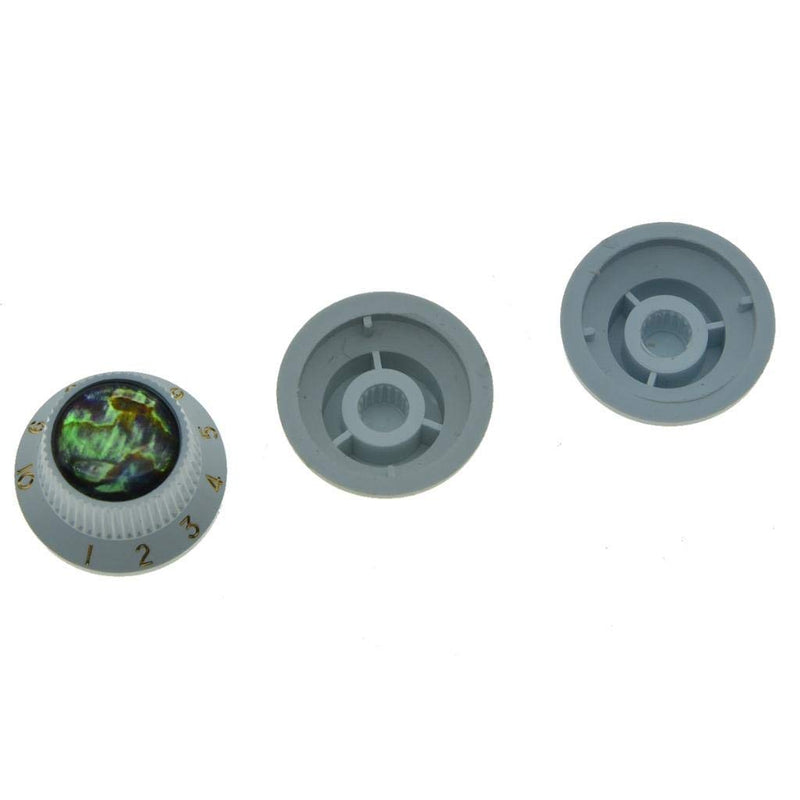 KAISH Set of 3 Plastic Push on Fit Abalone Top ST Strat Knobs Guitar/Bass Knob fits Metic 5.8mm Split Pots White