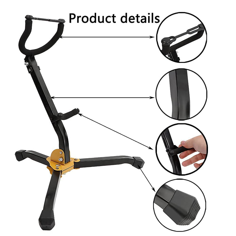 Saxophone Stand, Tenor Saxophone Stand with Detachable Flute Clarinet Holder, Saxophone Stand Adjustable Mount Metal, Foldable Saxophone Tripod Stand, Folding Legs, Easy to Assemble and Disassemble