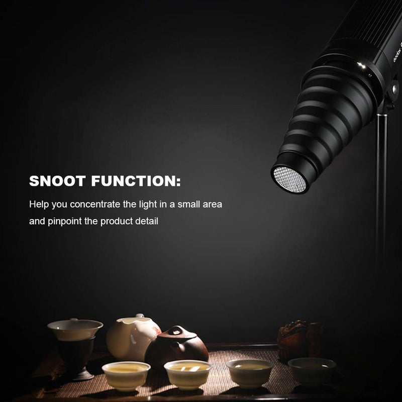 SUPON Aluminium Alloy Conical Studio Snoot Kit with Honeycomb Grid and 5pcs Color Filters for Bowens Mount Strobe Moonlights Flash Speedlight Photography Light