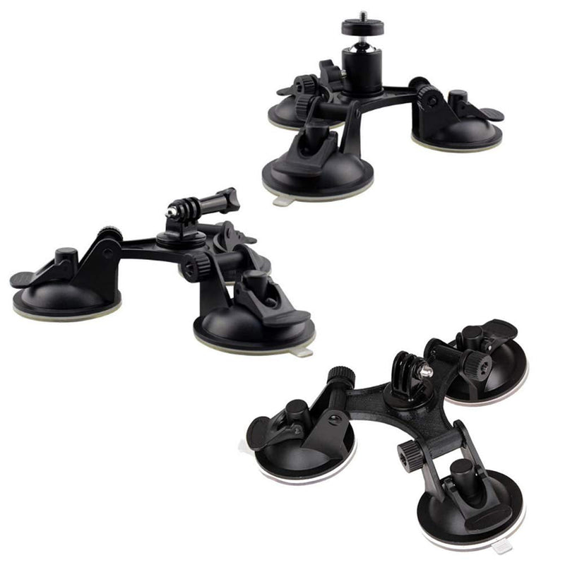 Walway Triple Suction Cup Mount with 360 Degree Tripod Ball Head Mount & Screw Mount Adapter for GoPro Hero 6 5 4 Session 3+, SJCAM SJ4000 SJ5000 SJ6000, Sony, Xiaomi Yi