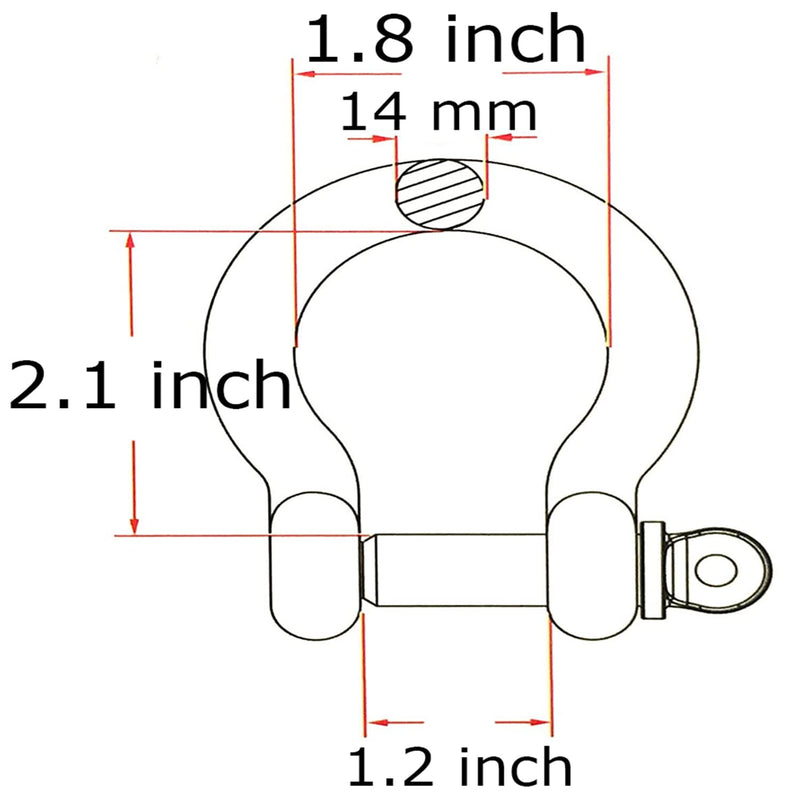 2 Pcs 4/7 Inch 304 Stainless Steel D Ring Shackles 14 mm Screw Pin Anchor Shackle for Traction Steel Wire, 14 mm