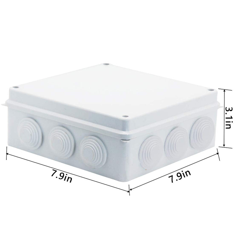 LuSumtly Junction box Dustproof Waterproof IP65 ABS Plastic Electrical Boxes, Indoor & Outdoor Electrical Power Cord Enclosure Universal Project Box DIY Case White 7.9 x 7.9 x 3.1 inch (200x200x80mm) 7.9" x 7.9" x 3.1"