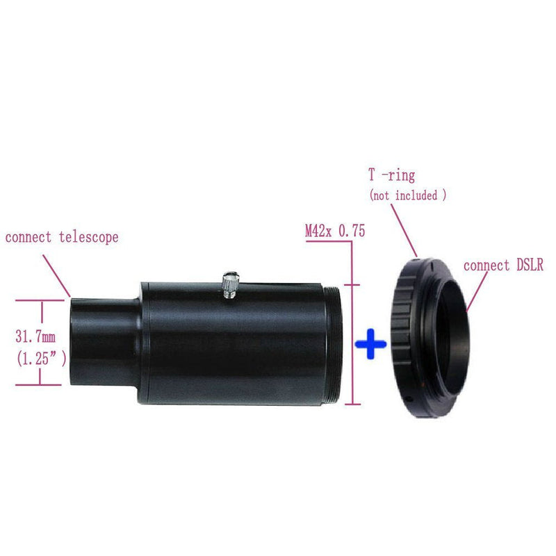 Gosky 1.25" T Adapter and T2 / T Ring Adapter, Compatible with Nikon SLR/DSLR Cameras, Can be Used for Prism Focus and Eyepiece Projection Photography