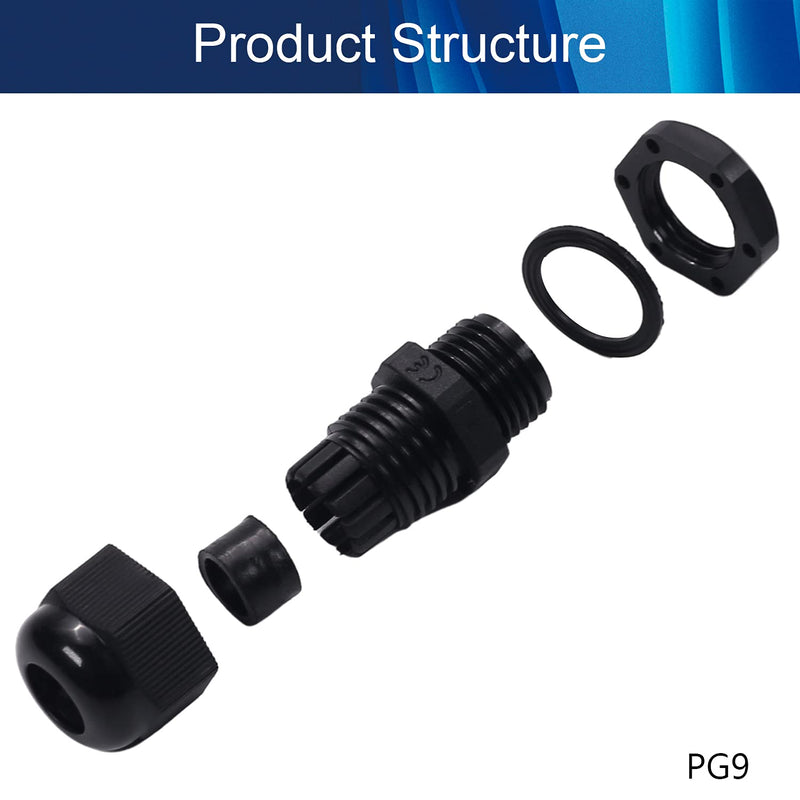 Fielect 8Pcs Waterproof PG9 Cable Gland Plastic Cable Glands Joints Adjustable Connector Black/White for 4-8mm Dia Cable