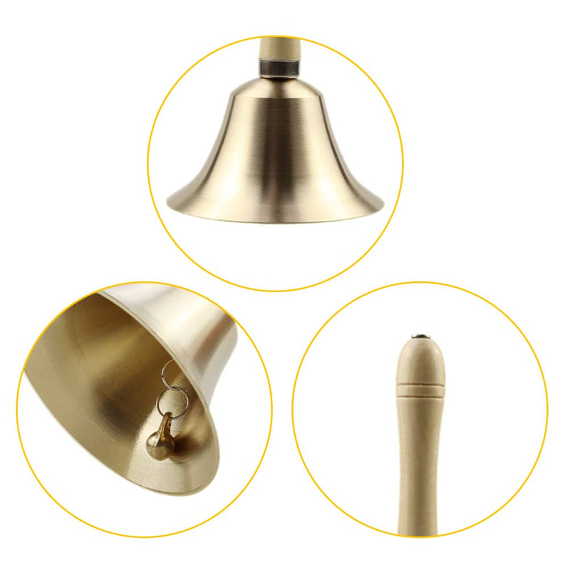 Sopcone Hand Bell Extra Loud Solid Brass Call Bell Handbells with Wooden Handle Multi-Purpose for School, Churchl, Hotel, Christmas and Wedding Service (8cm) 8cm