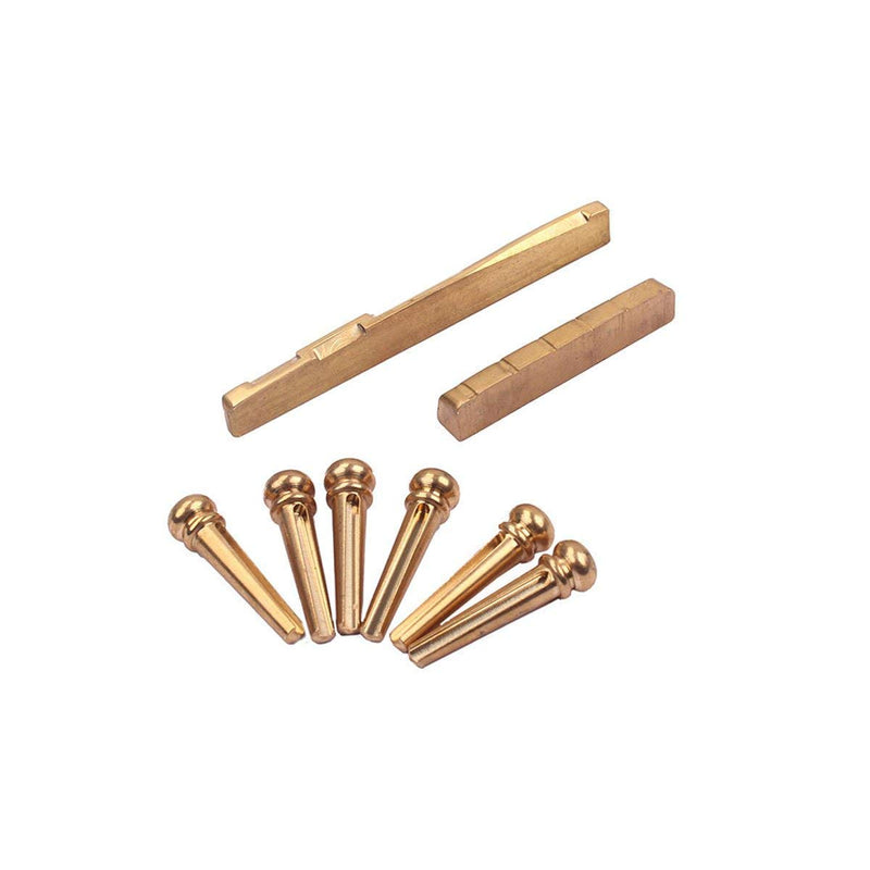 6Pieces Golden Brass Bridge Pins with Guitar Bridge Saddle Nut Set suit for Acoustic Guitar