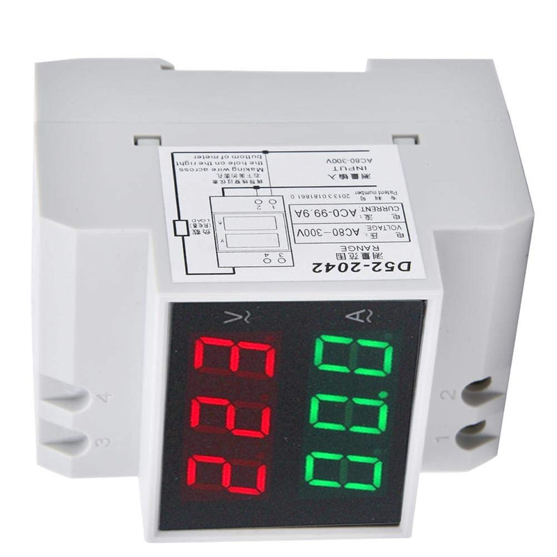 DIN Rail Voltage Ampere Meter, AC80-300V AC0-99.9A Multi-Functional Digital Din Rail Current Voltage Power Meter Ammeter Voltmeter, Din Rail Dual Led Display Digital AC Voltmeter Ammeter