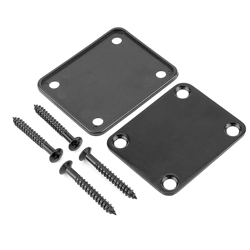 2 Pack Electric Guitar Neck Plate with Crews, Metal Guitar Neck Plate for Replacement Electric Guitar Part, Strat Tele Style Guitar Cigar Box Guitar Parts Repair Replace(Black) Black