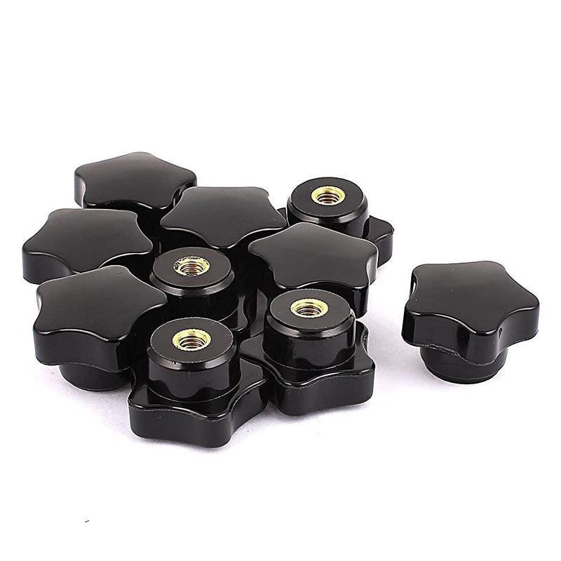 Flyshop Star Shape Hand Knobs M6, 6mm Female Thread, 1-3/16", 30mm OD, Screw On Handle Clamping Knob Grip 10 Pcs