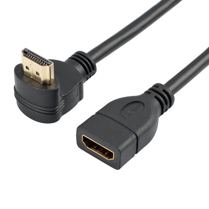 Bluwee HDMI Extension Cable High Speed 90-Degree Angle HDMI Male to Female Extension Wire Cord HDMI Extender - Gold Plated Plugs, Black (0.5FT)