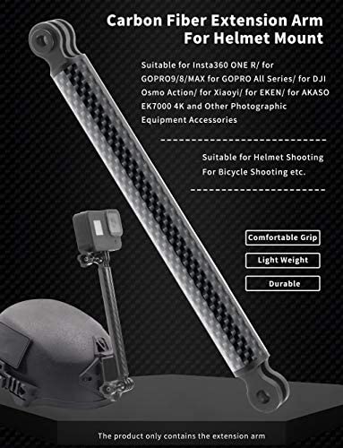 FEICHAO Helmet Extension Arm Pole Mount Carbon Fiber Compatible with Gopro 9/MAX/8/7/6,Insta360 One R, DJI Osmo Action, EK7000 4K (258mm / 10.16in) 258mm / 10.16in