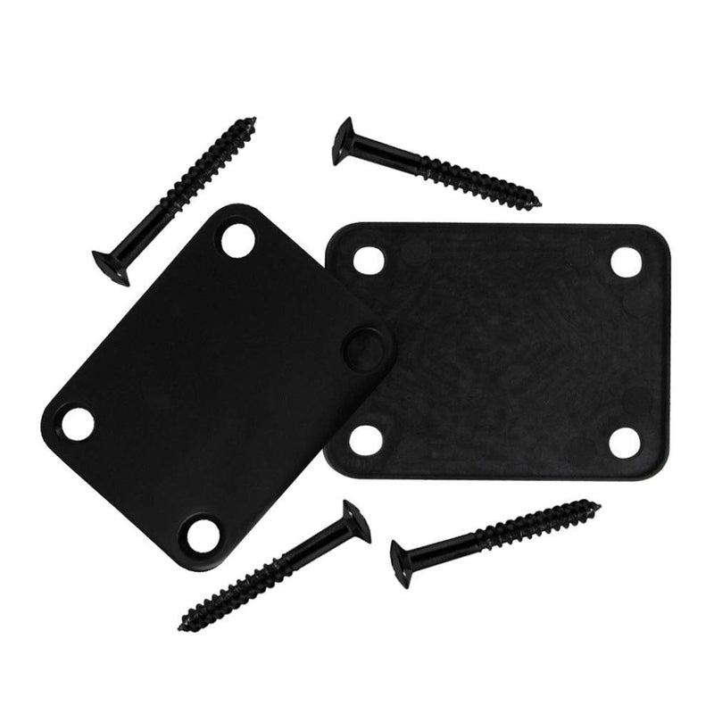 2 Pack Guitar Metal Neck Plates with Plastic Mat for Strat Tele Style Electric Guitar Replacement, Black