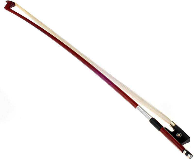 Brazilwood Student Violin Bow 4/4 Round Stick with Mongolian Horse Hair Ebony Frog Silver Wire Winding for Beginner Practice