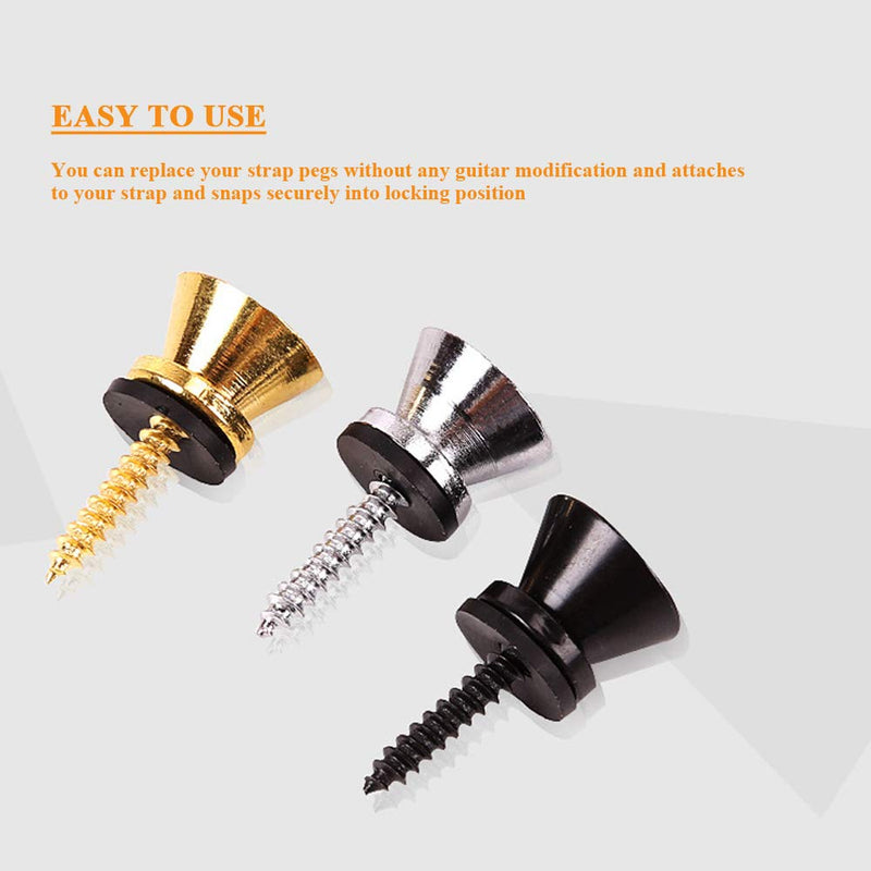 Guitar Strap Locks Buttons Metal End Pins with Mounting Screws for Acoustic Classical Electric Guitar Bass Ukulele