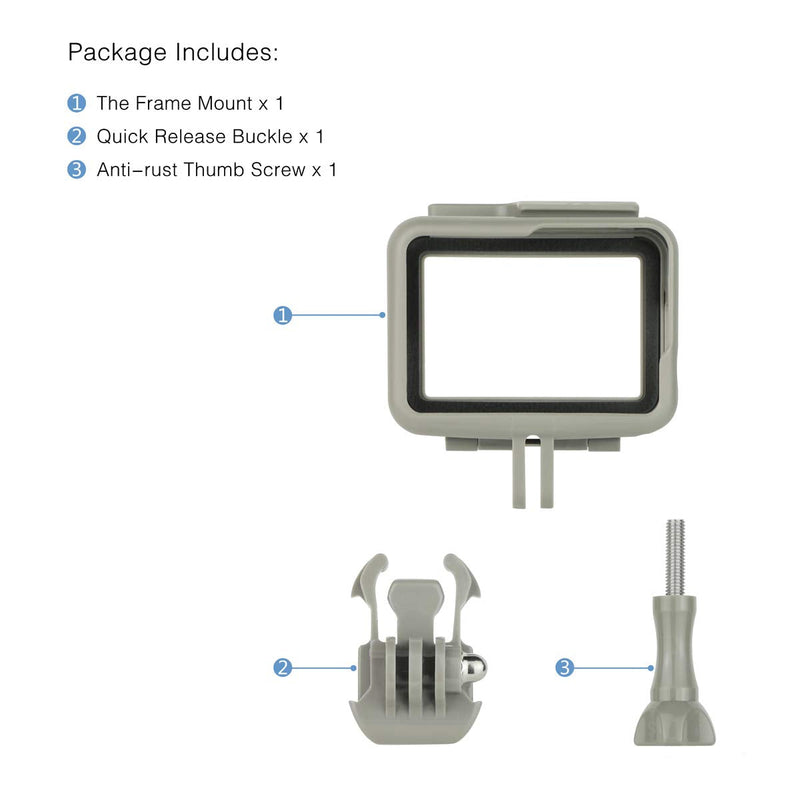 [AUSTRALIA] - SOONSUN Frame Mount Housing Case for GoPro Hero 5 6 7 Black White Silver Hero 2018 Cameras Protective Housing with Buckle and Screw, All Slots Fully Accessible - Gray 