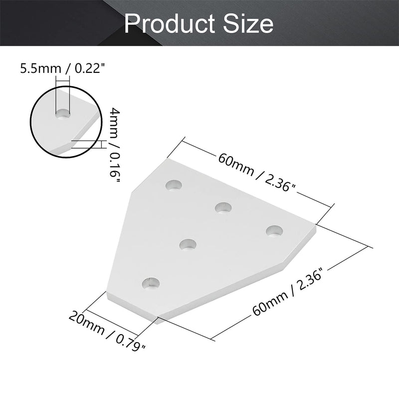 MroMax 5 Pcs Aluminum Alloy Outside Joining Plate 2.36" x 2.36" x 0.16" (L x W x T) with 5Hole Joint Bracket Silver