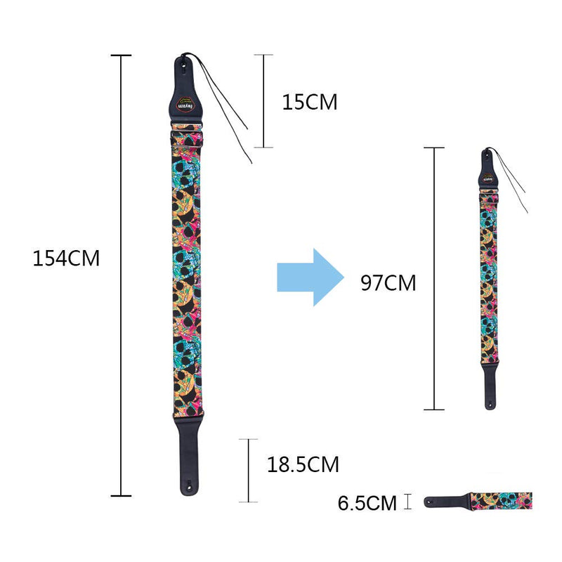 Rayzm Guitar Strap/Bass Strap, Cotton Belt for Acoustic/Electric/Bass Guitar with Pick Pocket & Cool Skull, Adjustable Length, 6.5cm Super Wide for Adults to Play Comfortably (Too Big for Children)