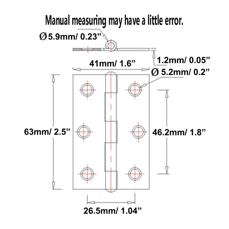 Adiyer 10pcs 304 Stainless Steel 2.5-inch Folding Butt Hinges Home Furniture Hardware Door Hinges for Case Lid Wooden Jewelry Box Lid (63mm x 41mm x 1.2mm) 63x41x1.2mm w Screws