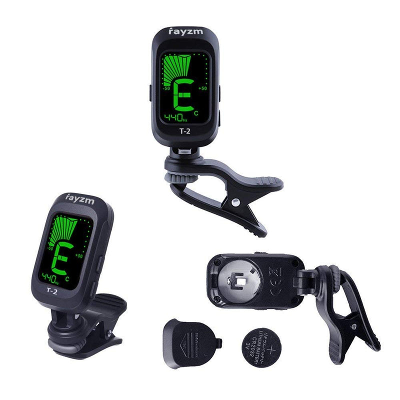 Rayzm Guitar Tuner, Clip-on Tuner for Chromatic/Guitar/Bass/Ukulele/Violin, Large Note Name on Clear LCD Screen for Easy Reading, Calibrated Pitch, Battery Included, Auto Power Off