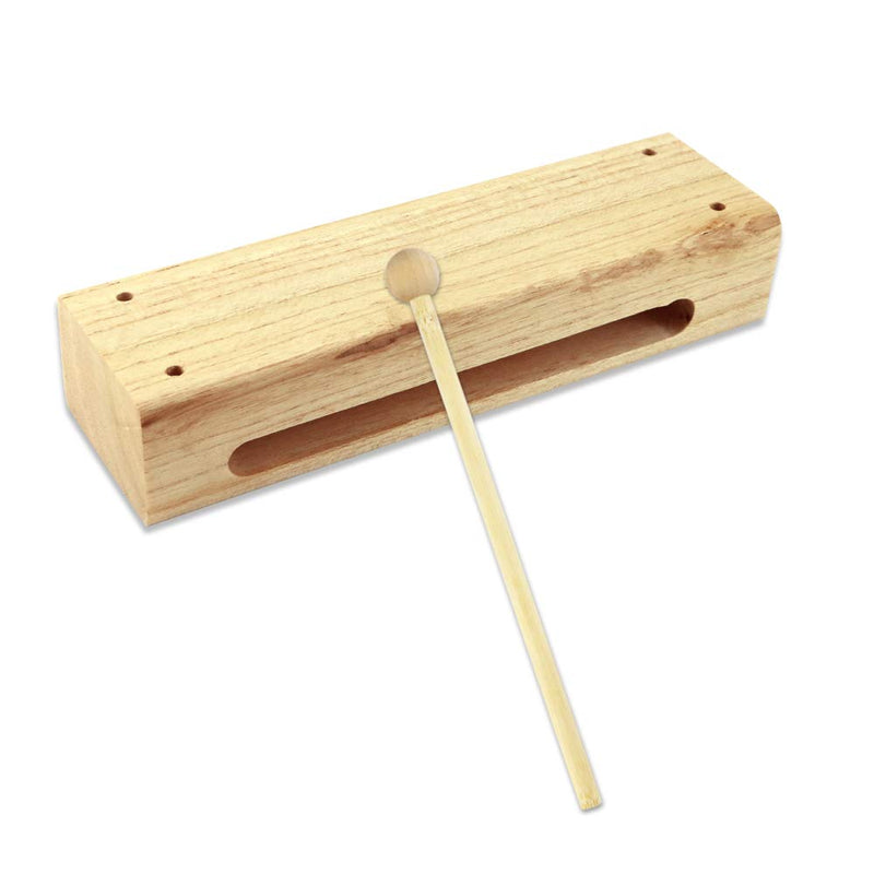 Newbested 7 Inch Solid Wood Rhythm Block Musical Percussion Instrument with Mallet and 2 Pack 8 Inch Rhythm Music Lummi Sticks