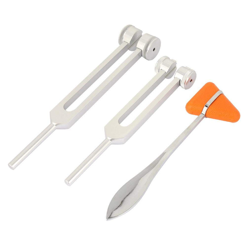 3pcs Tuning Fork, Aluminum Alloy Silver Neurological Tuning Fork and Percussion Hammer Set 128Hz+256Hz