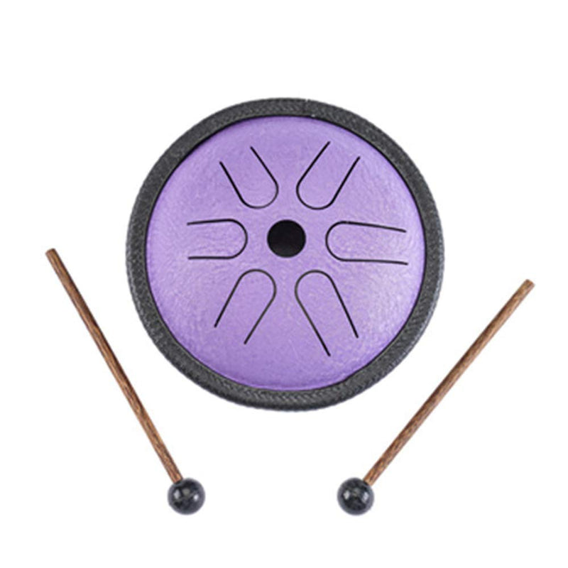 Yahpetes Worry-free Drum 5.5 Inch Steel Tongue Drum 6 Notes Musical Instruments Hand Drums with Handpan Drum with 1 Pair Mallets and Storage Drum Bag Note Sticks (Purple) Purple