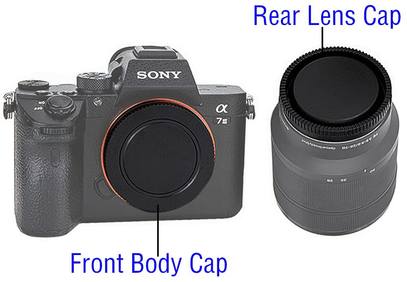 Rear Lens Caps & Camera Body Cap Cover Fit for Sony E-Mount NEX Cameras A7 II/III A7R III A9 A7 A7R A7S A6600 A6500 A6400 A6300 A6100 A5100 NEX-7 NEX-6 NEX-5T NEX3 NEX-5R[2 Sets]