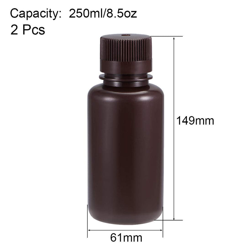 uxcell Plastic Lab Chemical Reagent Bottle 250ml/8.5oz Small Mouth Sample Sealing Liquid Storage Container Brown 2pcs