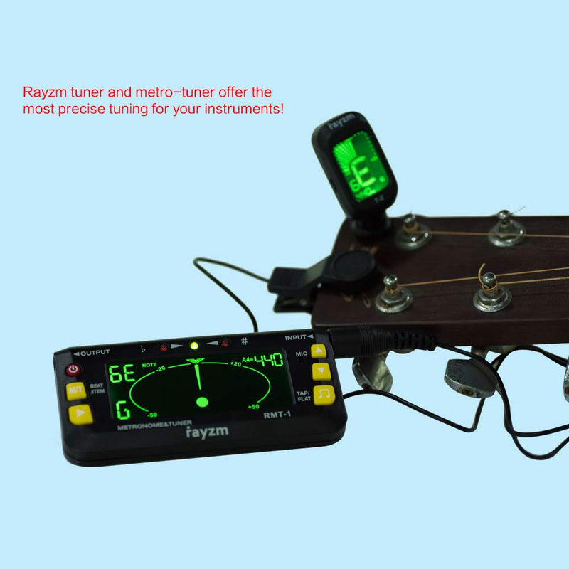 Rayzm Metronome Tuner (Metro-tuner) for Guitar/Bass/Ukulele/Violin|Chromatic Tuner, Mic/Clip-on Tuning/Line-in Tuning Optional, Flat tuning for Guitar/Bass, Tap Tempo Metronome