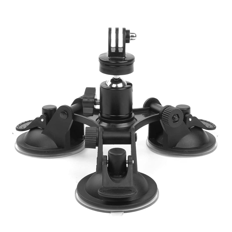 [AUSTRALIA] - Camera Mount for Car - Camera Suction Mount - Car Mount Triple Suction Cup Mount with 1/4 Threaded Head 360 Degree Tripod Ball Head Black B 