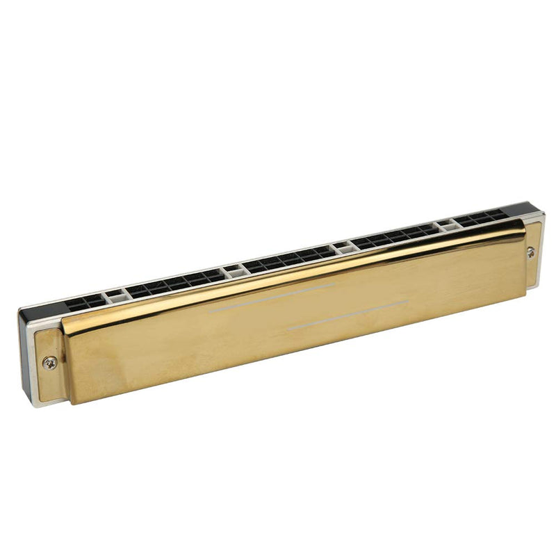 24 Holes Tremolo Harmonica Mouth Organ with Case for Adult Students Beginner (Gold E Key) Gold E Key
