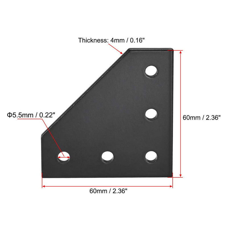 [AUSTRALIA] - uxcell L Shape Outside Joining Plate, 60mm x 60mm x 4mm with 5-Hole Joint Bracket for 2020 Aluminum Profile, 4 Pcs (Black) 