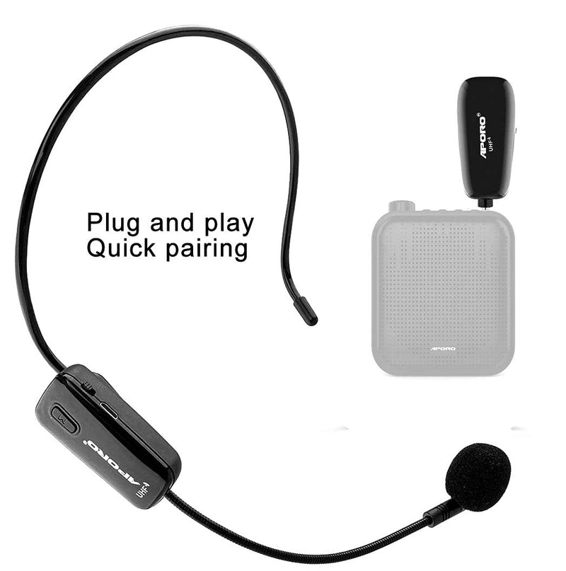 UHF Wireless Microphone Headset, Wireless Transmission Headband Mic with Rechargeable Transmitter and 3.5 mm Receiver for Voice Amplifier, Speaker, Teaching and more