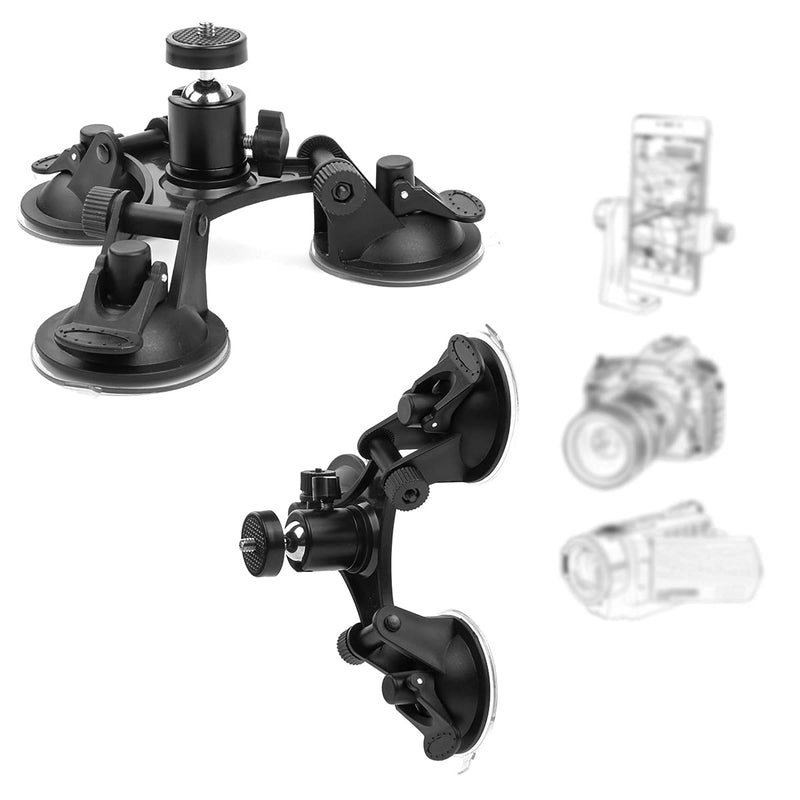 [AUSTRALIA] - Camera Mount for Car - Camera Suction Mount - Car Mount Triple Suction Cup Mount with 1/4 Threaded Head 360 Degree Tripod Ball Head Black B 