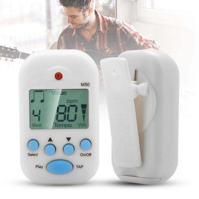 LCD Digital M50 Metronome Portable Clip-On Beat Tempo Metronome for Musical Instrument Accessories (White) White