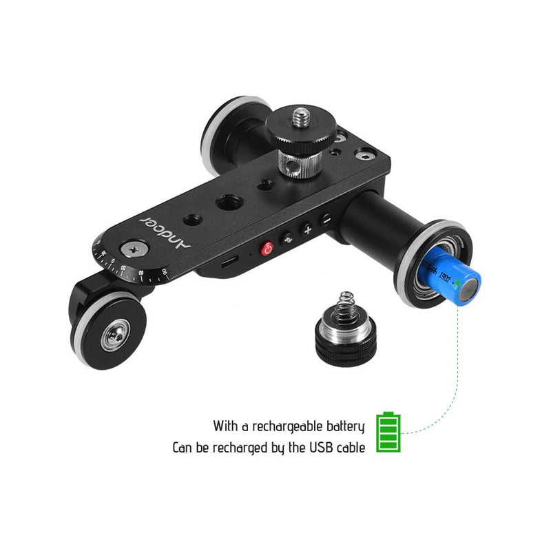 Andoer PPL-06S Pro Auto Dolly Motorized Video Slider Skater 5 Speeds Adjustable Aluminum Alloy Max. Load 4kg with USB Rechargeable Battery 2.4G Remote Control Phone Holder for iPhone X/8/7/7plus/6 for