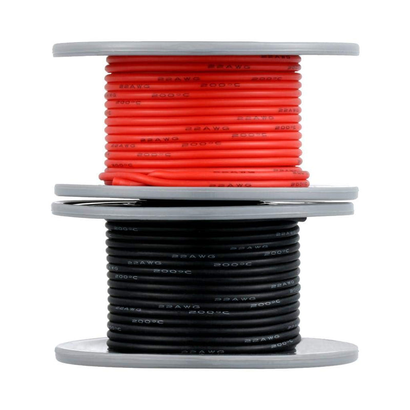 [AUSTRALIA] - BINNEKER 22 Gauge Silicone Wire Spool 50 feet Ultra Flexible High Temp 200 deg C 600V 22 AWG Silicone Wire 60 Strands of Tinned Copper Wire 25 ft Black and 25 ft Red Stranded Wire for Model silicone wire 25ft red and 25ft black 