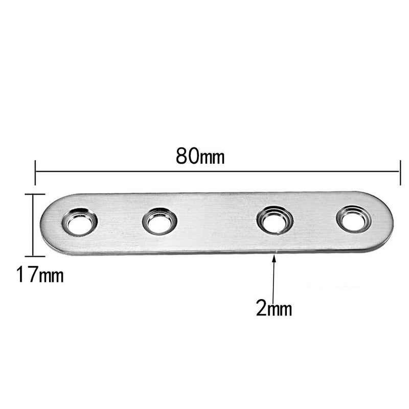 Bettomshin 5 PCS Flat Fixed Straight Bracket Repair Board 3.15" x 0.67"Brushed Stainless Steel Surface Connection Angle Bracket Gusset Plate
