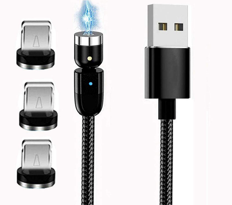Top-Longer Magnetic USB Charging Cable with LED 2.4A High Speed for iProducts -No Sync Data 540°(360°+180°Double Rotation)-1m/3.3ft Black