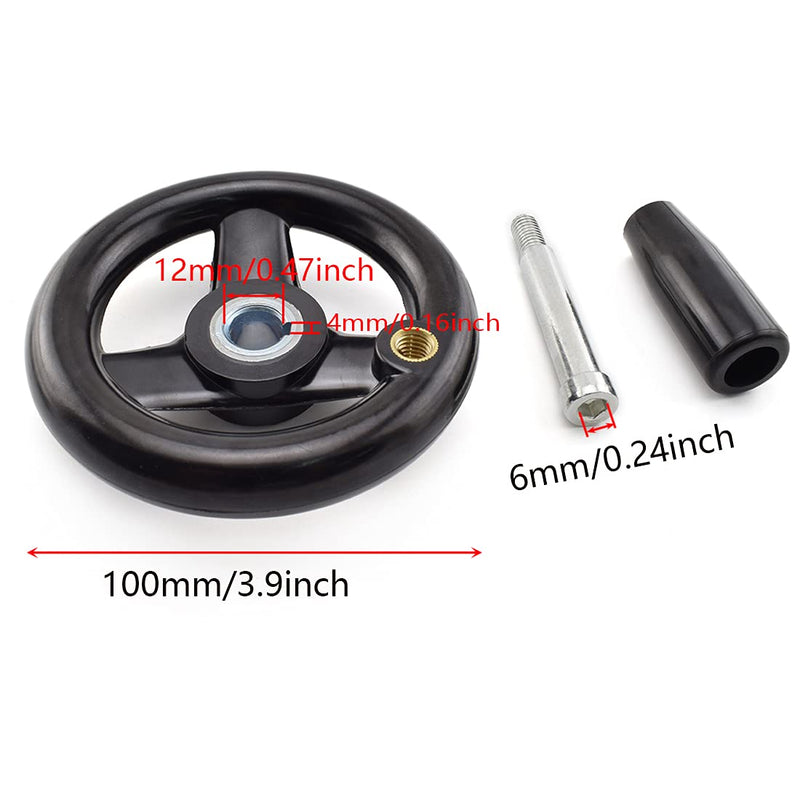 SDTC Tech 3.94 Inch Three-Spoke Round Hand Wheel Detachable Hand Crank Revolving Handwheel with Handle for Woodworking, Printing, Machinery etc.