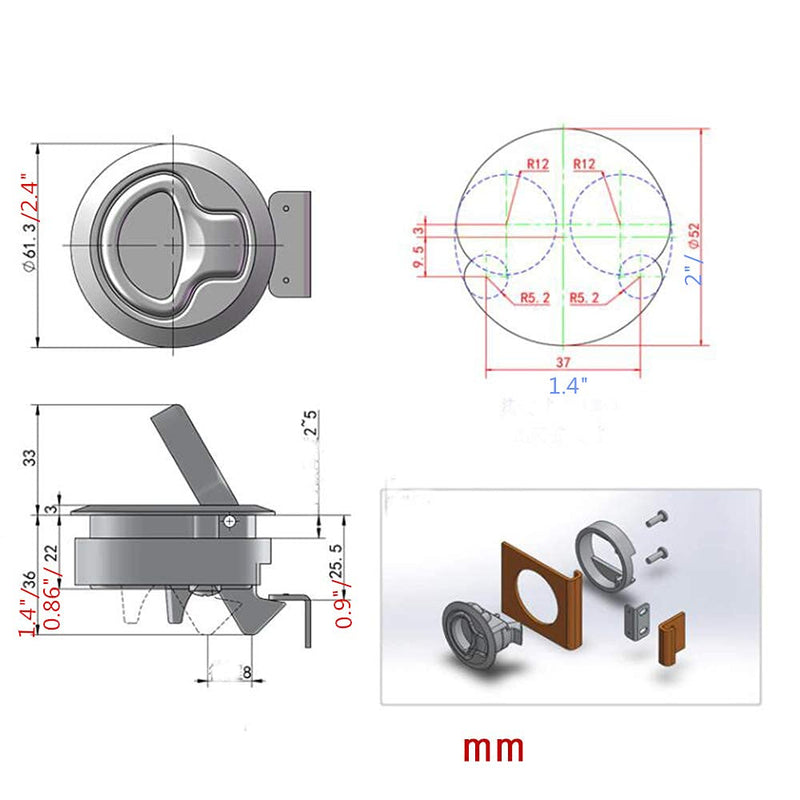 2PCS Boat 2'' Flush Pull Latch Slam Latch Hatch Round Pull Latch White Plastic for RV Boat Door Latches Deck Hatch 1/4'' Door Cabinet Hardware 2 Pieces