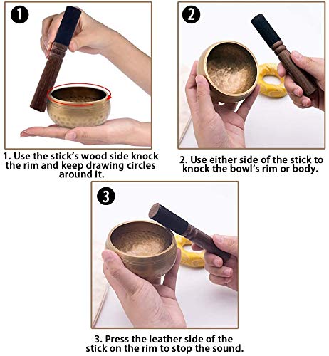 Tibetan Singing Bowl for Meditation - HandCrafted Antique Tibetan Singing Bowl Set - Great for Meditation, Healing Relaxation Therapy, Stress & Anxiety Relief, Chakra Healing (3.5 Inch) (Hammered)