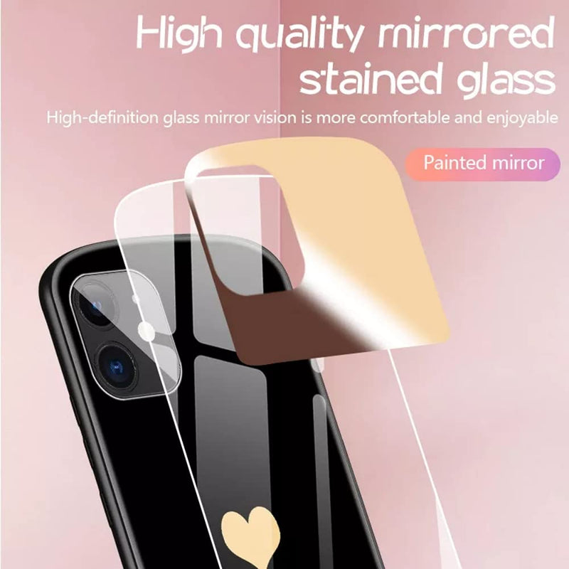 EYZUTAK Curved Mirror Glass Heart Case for iPhone 11 6.1, Rugged Shockproof Phone Case Slim Case Full Body Protective Case-Black Black