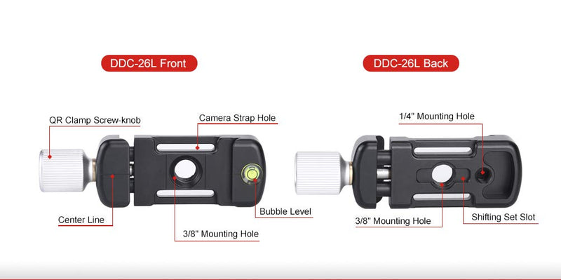 SUNWAYFOTO DDC-26L 26mm Screw Knob Clamp Arca/RRS Compatible 1/4" Sunway