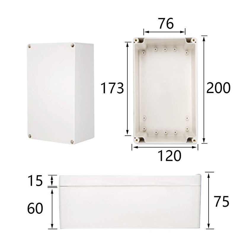 Fielect 7.87" x 4.72" x 2.95" ABS Plastic Dustproof Waterproof IP67 Junction Box Universal Electrical Project Enclosure 200x120x75mm