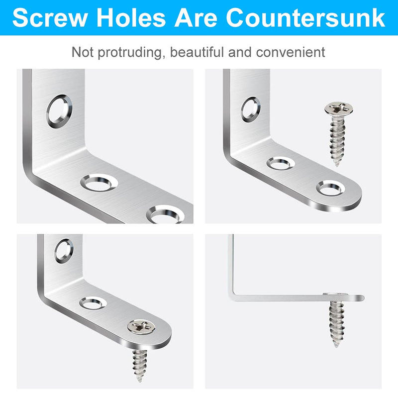 18PCS L Bracket Corner Brace, Stainless Steel Corner Bracket, 90 Degree Right Angle Bracket, Metal L Brackets for Wood Shelves Furniture Cabinet with 72PCS Screws (40mmx40mm) 40 mm Silver