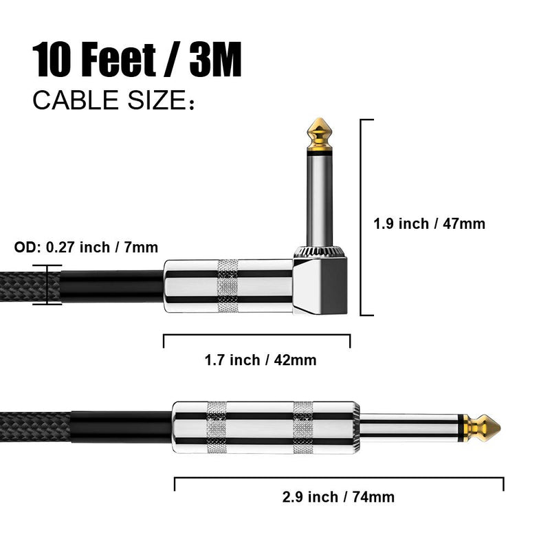 [AUSTRALIA] - YUWAKAYI Guitar Cable 10ft, Professional Instrument Cable Bass AMP Cord with 1/4" Plug and Braided Jacket Design for Electric Guitar, Bass Guitar, Pro Audio (Right Angle to Straight, Black) Right angle 
