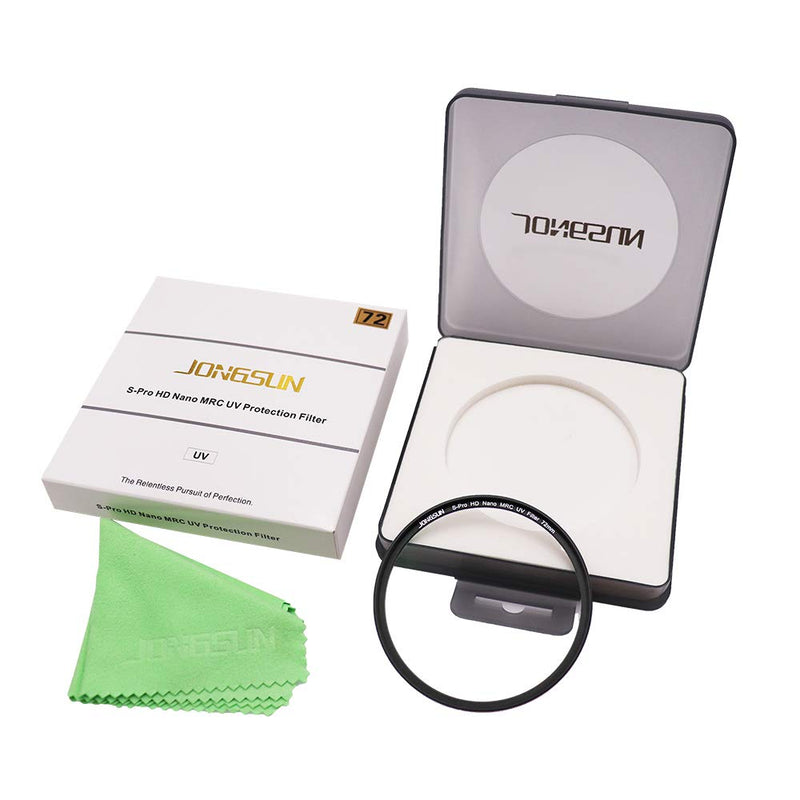 JONGSUN 72mm UV Filter, S-Pro HD Nano MRC16 Camera Ultraviolet Protection Filter, 16 Layers Multicoated, Schott B270, Ultra-Slim, Lens Cloth Kit