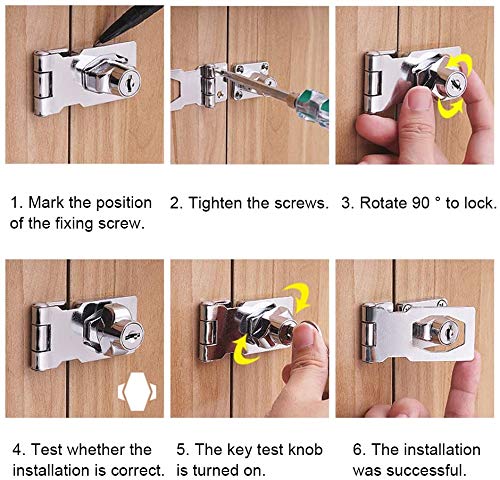 SAUTOP Keyed Hasp Locks - 2 PCS Zinc Alloy Silver Twist Knob Keyed Locking Hasp for Door,Cabinet,Desk,Warehouse,Stock Chrome Plated Hasp Lock Catch Latch with Screws