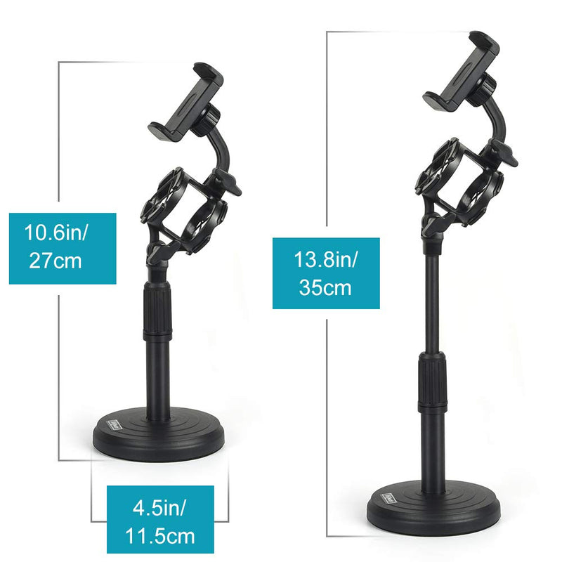 [AUSTRALIA] - Desktop Microphone Stand with Cell Phone Holder, Adjustable Tabletop mic Stand with Shock Mount and Round Base for Recording Podcasting and Live Streaming. B1 